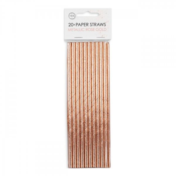 Papierstrohhalme, ros�gold-metallic, 20er-Packung