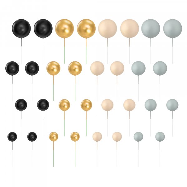 Tortendekorationen/Cake Topper - Kugeln - Gold, Schwarz, Nude, Grau - 32 Stück Tortendekorationen/Cake Topper - Kugeln - Gold, Schwarz, Nude, Grau - 32 Stück