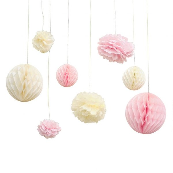 Pompons und Honigwaben - 8er-Pack - Rosa/Elfenbein Pompons und Honigwaben - 8er-Pack - Rosa/Elfenbein