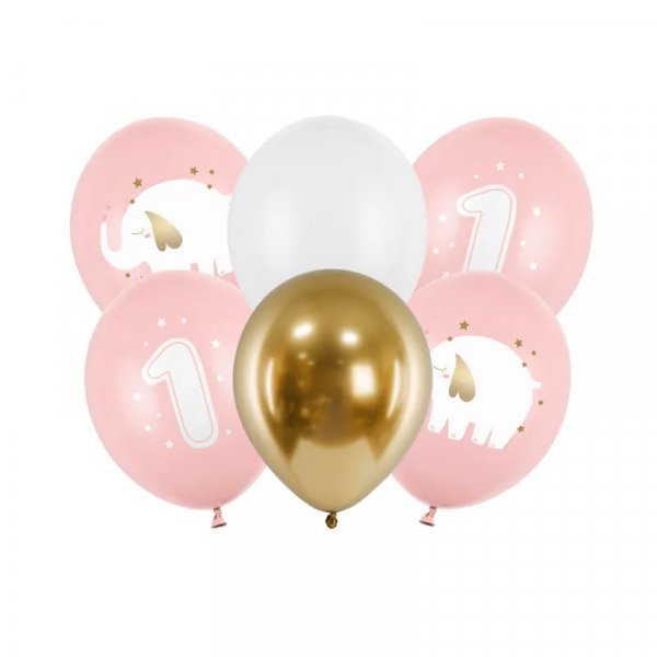 Ballonstrau - 1. Geburtstag - Elefant/Rosa - 6er-Pack