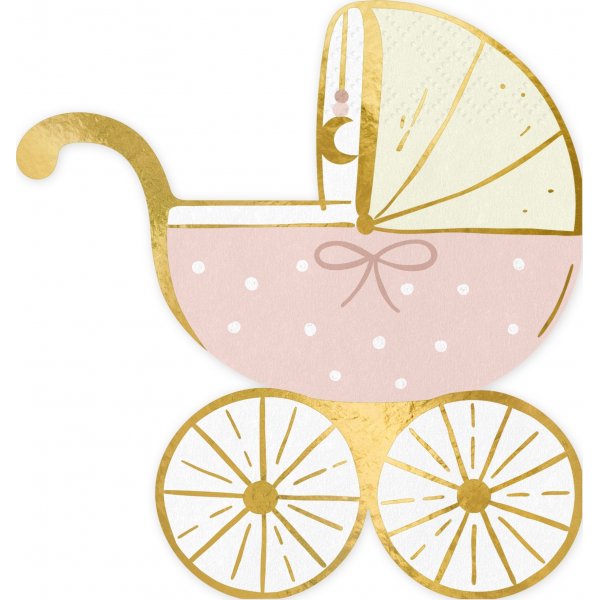 Servietten - Kinderwagen - Hellrosa/Gold - 20er-Pack