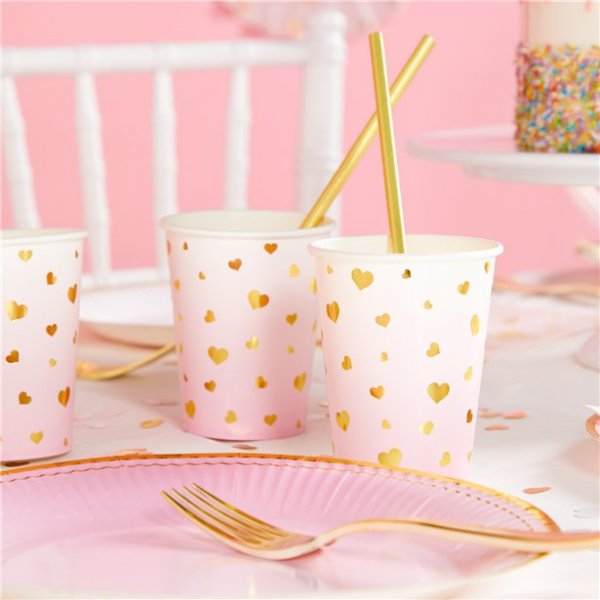 Pappbecher - 1. Geburtstag - rosa/goldene Herzen - 8er-Pack Pappbecher - 1. Geburtstag - rosa/goldene Herzen - 8er-Pack