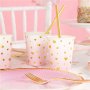 Pappbecher - 1. Geburtstag - rosa/goldene Herzen - 8er-Pack