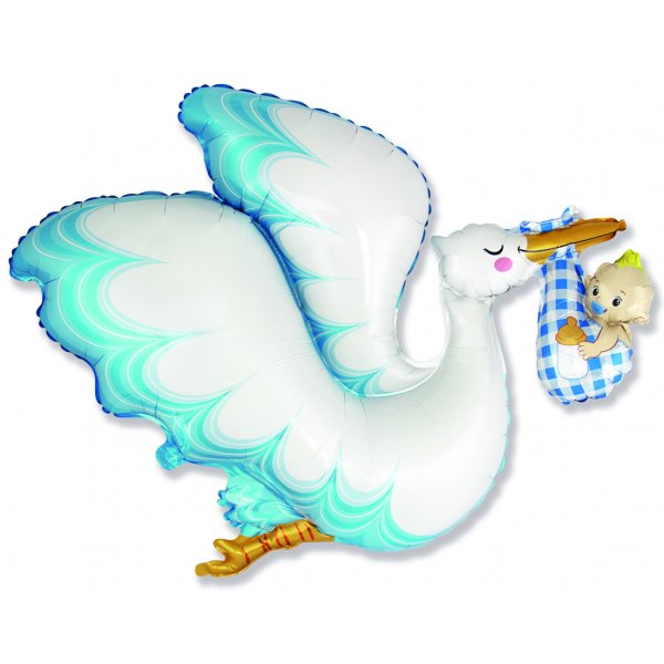 Folienballon - Storch-Babyjunge - 79 x 97 cm