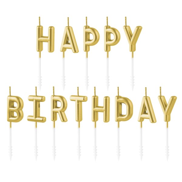 Geburtstagskerzen/Kuchenkerzen - \\\"Happy Birthday\\\" - Gold - 13 St�ck