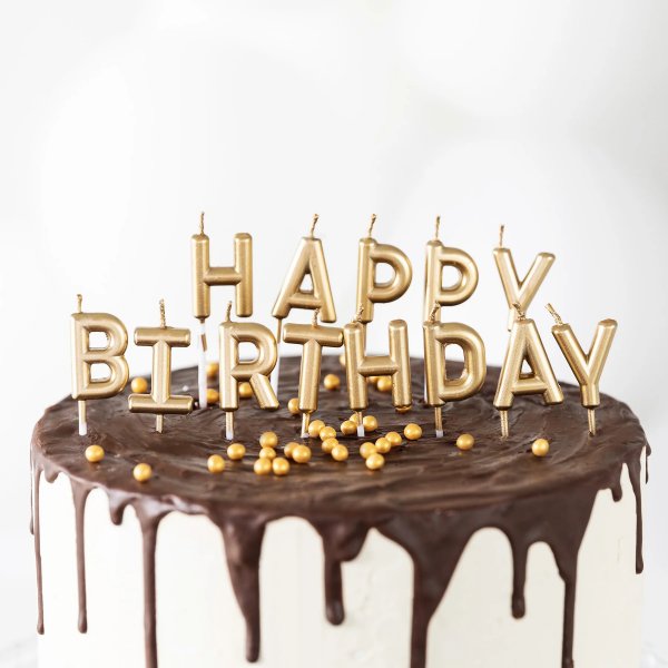 Geburtstagskerze - \\\"Happy Birthday\\\" - Gold