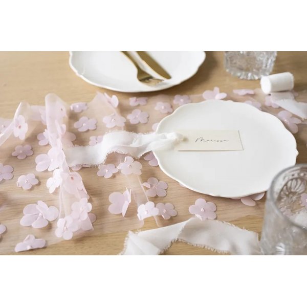 Tischläufer - Tüll mit Blumen - Rosa - 5 m Tischläufer - Tüll mit Blumen - Rosa - 5 m