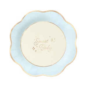 Pappteller - Sweet Baby - Blau/Gold - 6er-Pack
