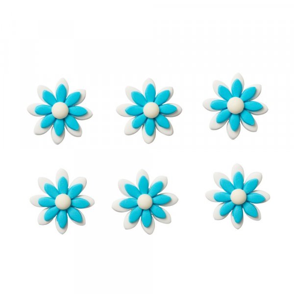 Zuckerdekorationen - Blumen - 3,5 cm - Weiß/Blau - 6 Stück Zuckerdekorationen - Blumen - 3,5 cm - Weiß/Blau - 6 Stück