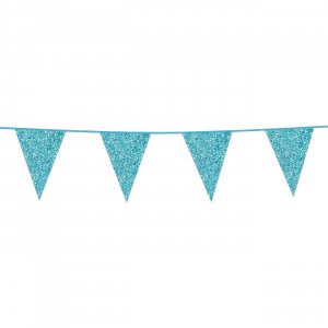 Wimpelgirlande, hellblau glitzernd, 6 m
