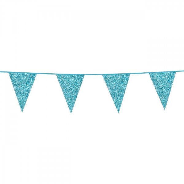 Wimpelgirlande, hellblau glitzernd, 6 m Wimpelgirlande, hellblau glitzernd, 6 m
