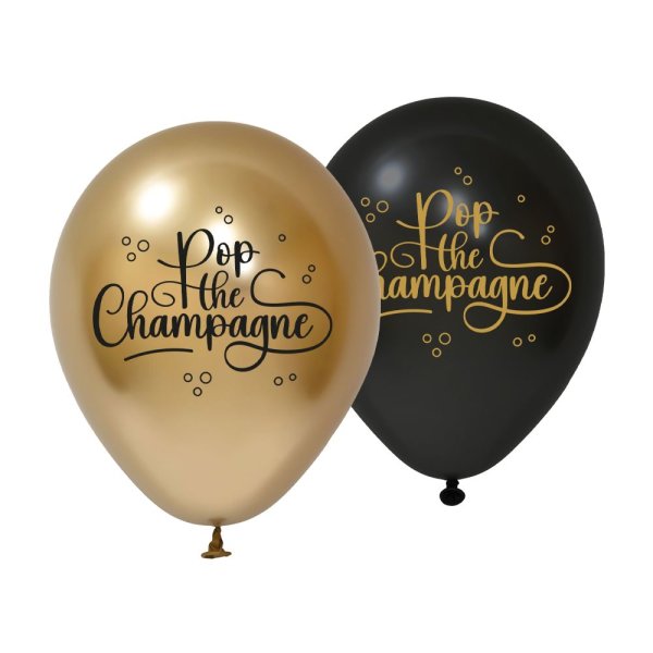 Luftballons - Champagner knallen lassen - Schwarz - 30 cm - 8er-Pack