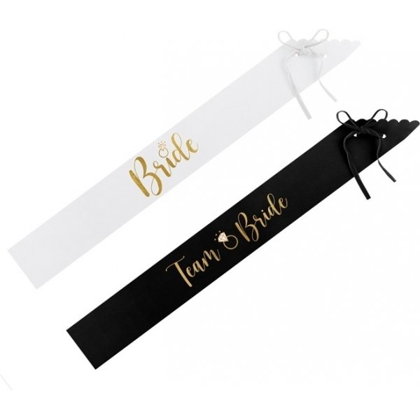 Schärpe - Bride & Team Bride - Schwarz/Weiß - 6er-Pack Schärpe - Bride & Team Bride - Schwarz/Weiß - 6er-Pack