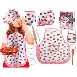 Kochset f�r Kinder mit Sch�rze, Kochm�tze und Zubeh�r