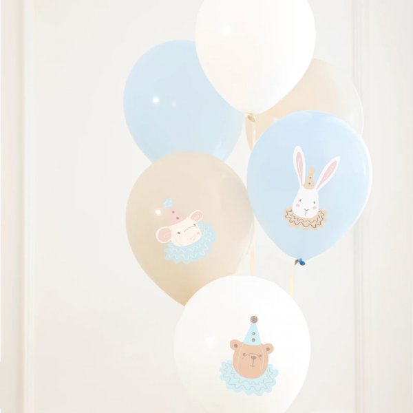 Ballonstrauß - Niedliche Tiere - Hellblau/Weiß/Nude - 6 Stück Ballonstrauß - Niedliche Tiere - Hellblau/Weiß/Nude - 6 Stück