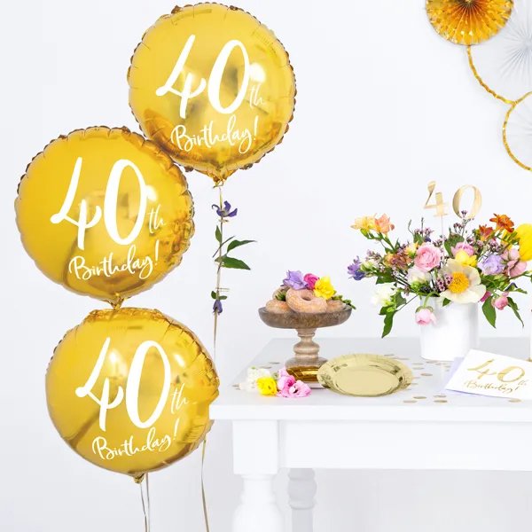 Runder Folienballon - Gold - 40. Geburtstag