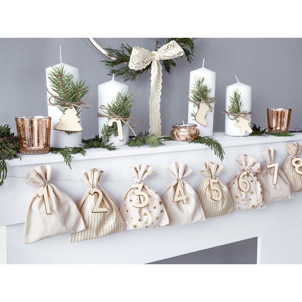 Adventskalender - Stoffbeutel - Gold/Holz