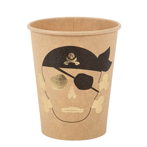 Piraten-Pappbecher - Schwarz und Gold - 255 ml, 8er-Packung Piraten-Pappbecher - Schwarz und Gold - 255 ml, 8er-Packung