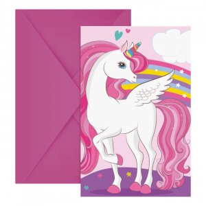 Einladungskarten Einhorn - Regenbogenfarben - 6er-Pack
