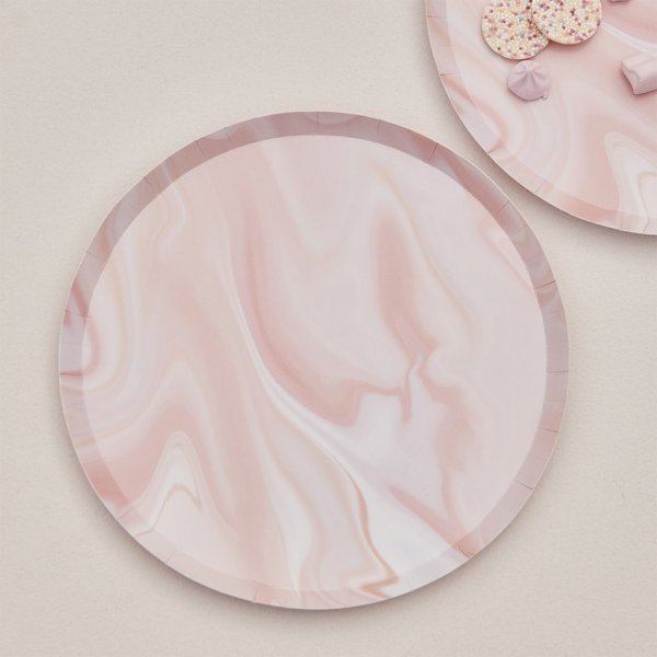 Pappteller - Rosa Marmor - 8er-Pack