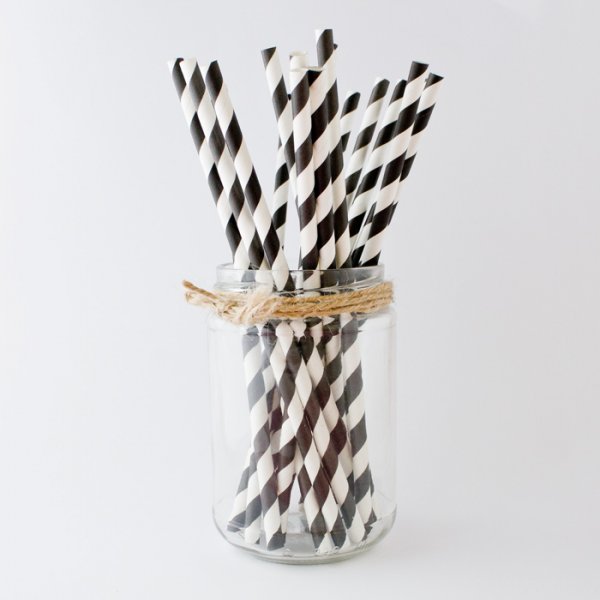Strohhalme - gestreift - Schwarz - 10er-Pack