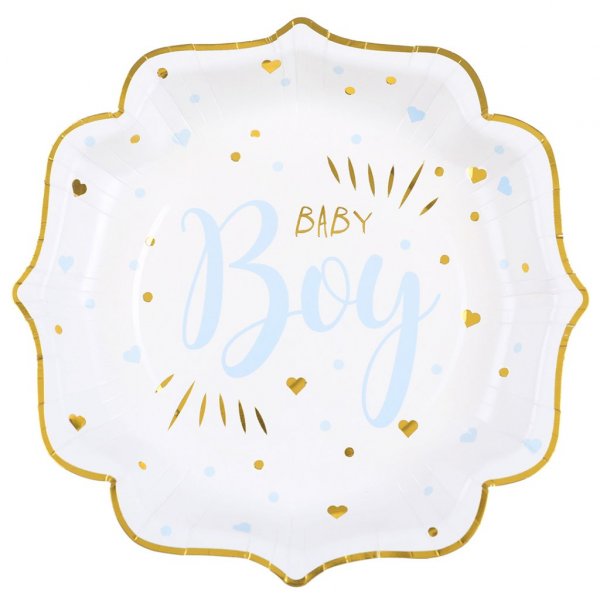 Pappteller - Baby Boy - Blau/Gold - 10er-Pack