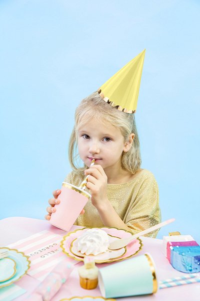 Partyhüte - Pastellmischung mit Goldbesatz - 6er-Pack