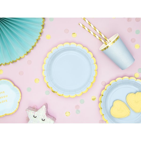 Pappbecher - Hellblau - Goldrand - 6er-Pack