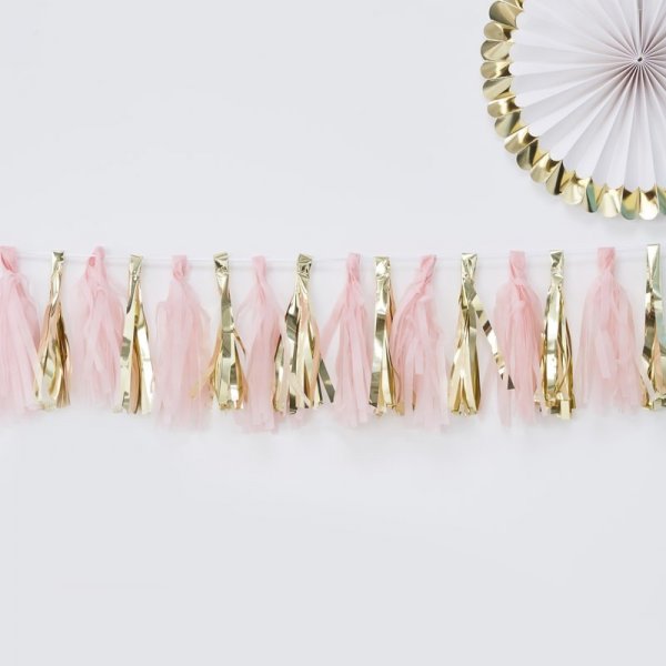 Quastengirlande - Rosa/Gold
