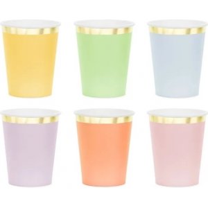 Pappbecher - Pastell mit Goldrand - 6er-Pack