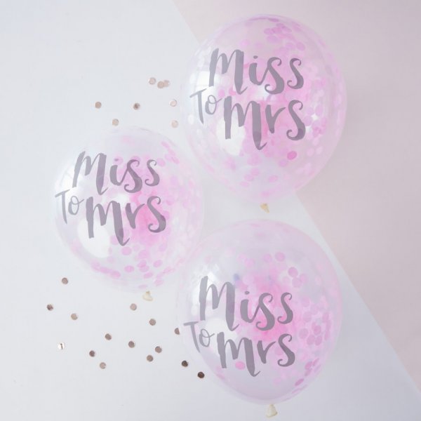 Konfetti-Luftballons - Miss to Mrs - 5er-Pack