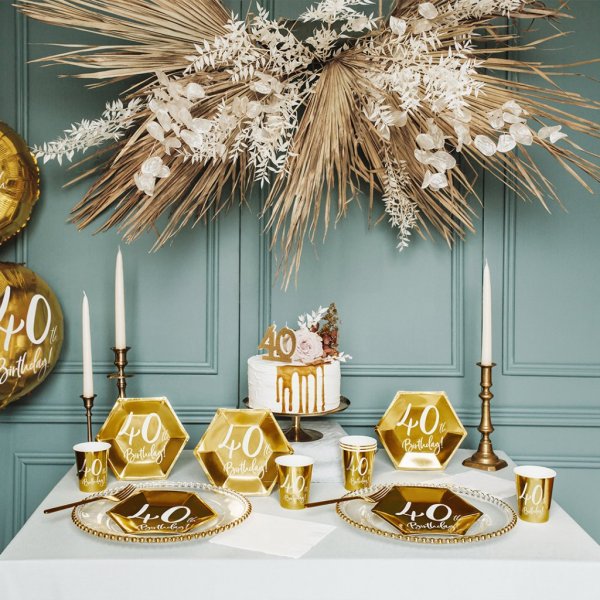 Dessertteller - 40. Geburtstag - Weiß/Gold - 6er-Pack Dessertteller - 40. Geburtstag - Weiß/Gold - 6er-Pack
