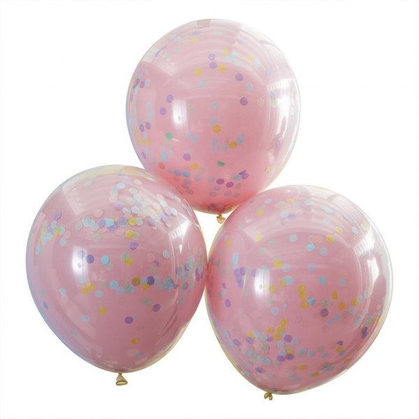 Gro�e Konfetti-Luftballons - Doppellagig - Rosa/Pastell - 3er-Pack