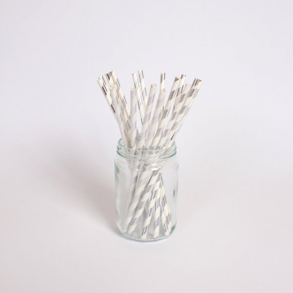 Strohhalme - Gestreift - Silbermetallic - 10 Stk Strohhalme - Gestreift - Silbermetallic - 10 Stk