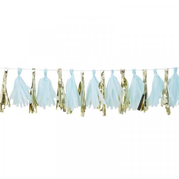 Quastengirlande - Blau/Gold