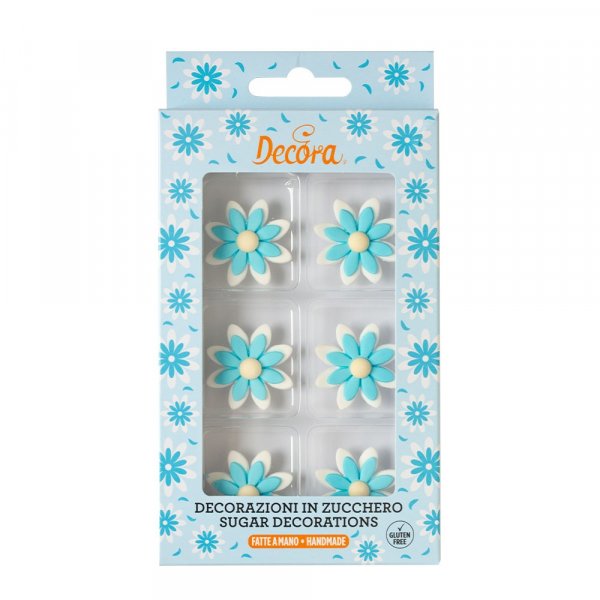 Zuckerdekorationen - Blumen - 3,5 cm - Weiß/Blau - 6 Stück Zuckerdekorationen - Blumen - 3,5 cm - Weiß/Blau - 6 Stück