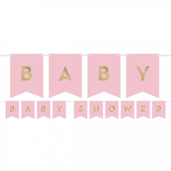Wimpel mit Aufklebern - Babyparty - Rosa/Gold