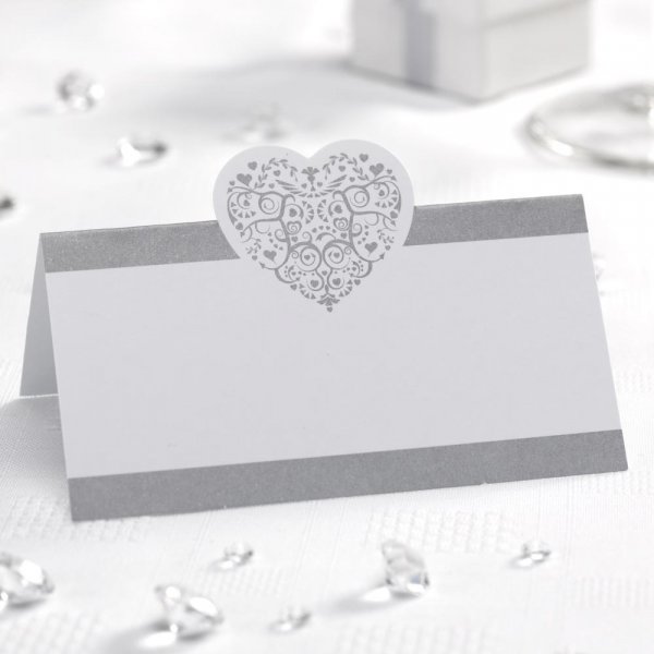 Platzkarten - 50er-Pack - Vintage Romance Weiß/Silber Platzkarten - 50er-Pack - Vintage Romance Weiß/Silber