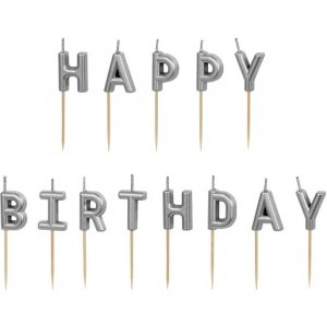 Kuchenkerze - Happy Birthday - Silber Kuchenkerze - Happy Birthday - Silber