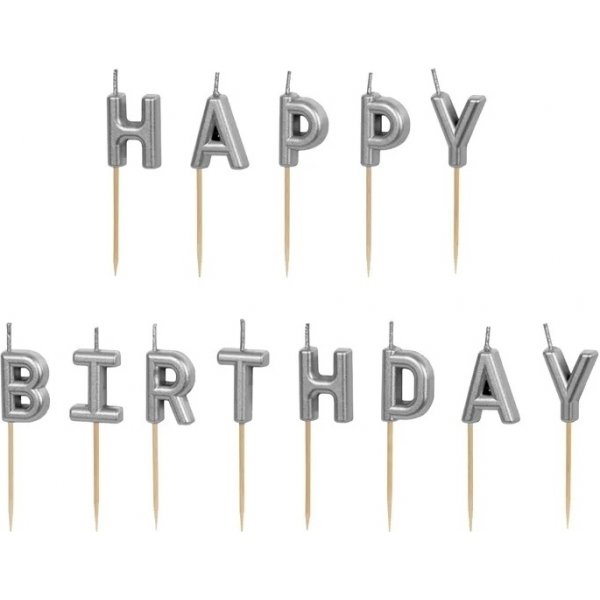 Kuchenkerze - Happy Birthday - Silber Kuchenkerze - Happy Birthday - Silber