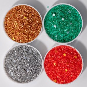 Zuckerkristalle in Weihnachtsfarben: Rot, Gr�n, Gold, Silber (PME), 120 g
