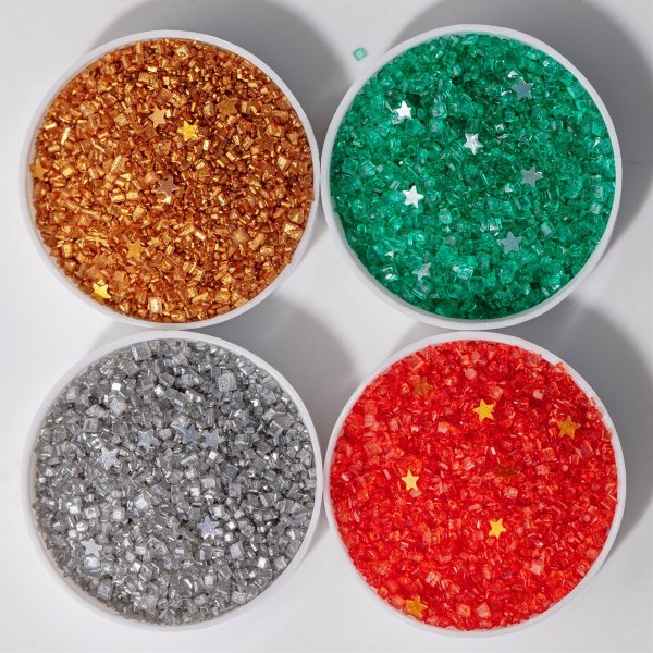 Zuckerkristalle in Weihnachtsfarben: Rot, Grün, Gold, Silber (PME), 120 g Zuckerkristalle in Weihnachtsfarben: Rot, Grün, Gold, Silber (PME), 120 g