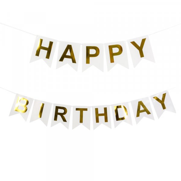 Wimpel - Happy Birthday - Wei/Gold