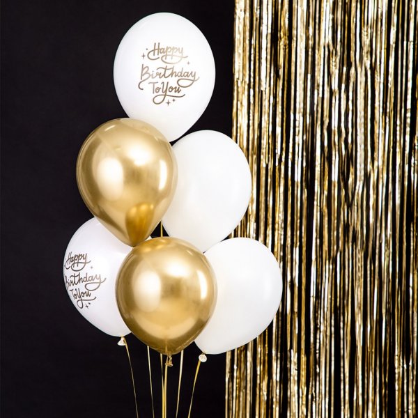 Ballonstrauß - Happy Birthday - Weiß/Gold - 6er-Pack Ballonstrauß - Happy Birthday - Weiß/Gold - 6er-Pack