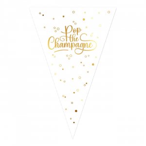 Wimpelgirlande "Pop the Champagne" - Weiß/Gold - 6 m Wimpelgirlande "Pop the Champagne" - Weiß/Gold - 6 m
