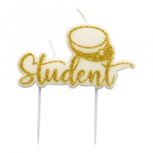 Tortenkerze - Student - Weiß/Gold Tortenkerze - Student - Weiß/Gold