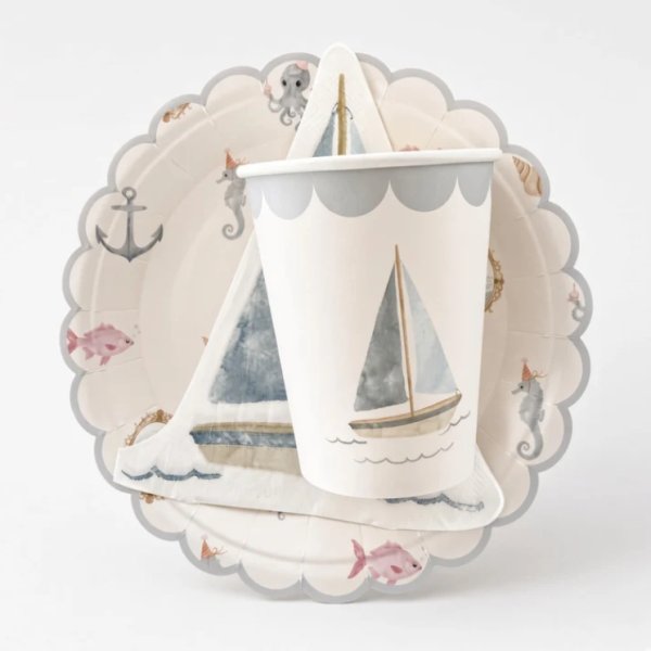 Pappteller - Segelmotiv - 17 cm - Lavendelblau - 8er-Pack Pappteller - Segelmotiv - 17 cm - Lavendelblau - 8er-Pack