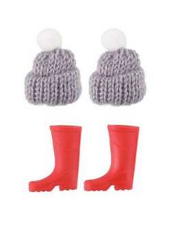 Weihnachtsmannstiefel und warme Mütze - Rot/Grau Weihnachtsmannstiefel und warme Mütze - Rot/Grau