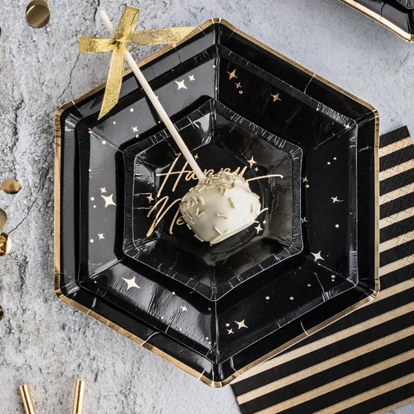 Pappteller - Schwarz mit Goldrand - 6er-Pack Pappteller - Schwarz mit Goldrand - 6er-Pack