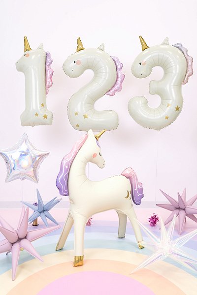 Folienballon Nummer 3 Einhorn - Mix